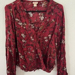 Mossimo Supply Co. Red Tie Front Long Sleeve Blouse